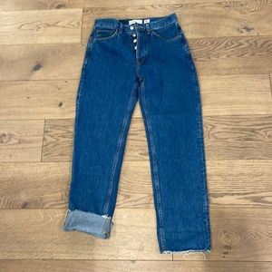 Redone button fly straight leg denim